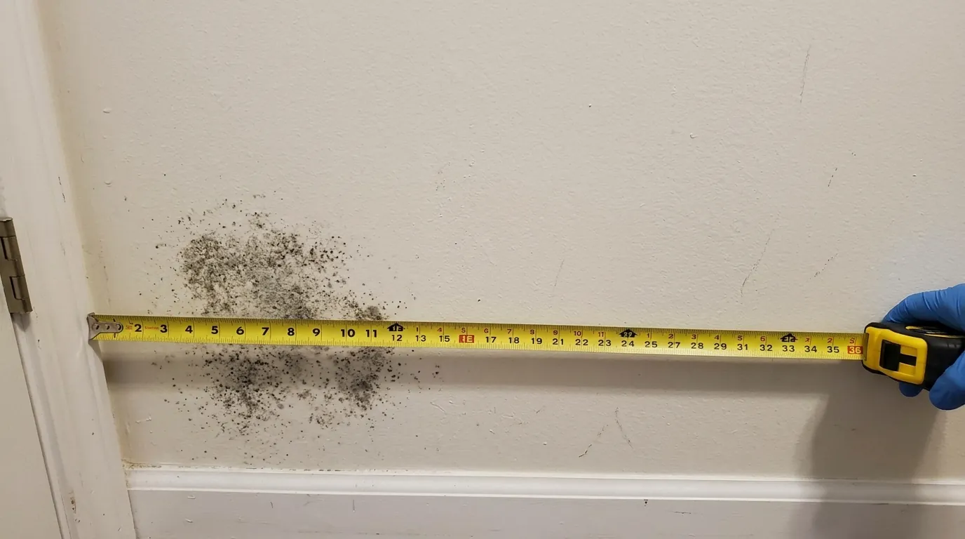 A small mold patch measured on a wall
