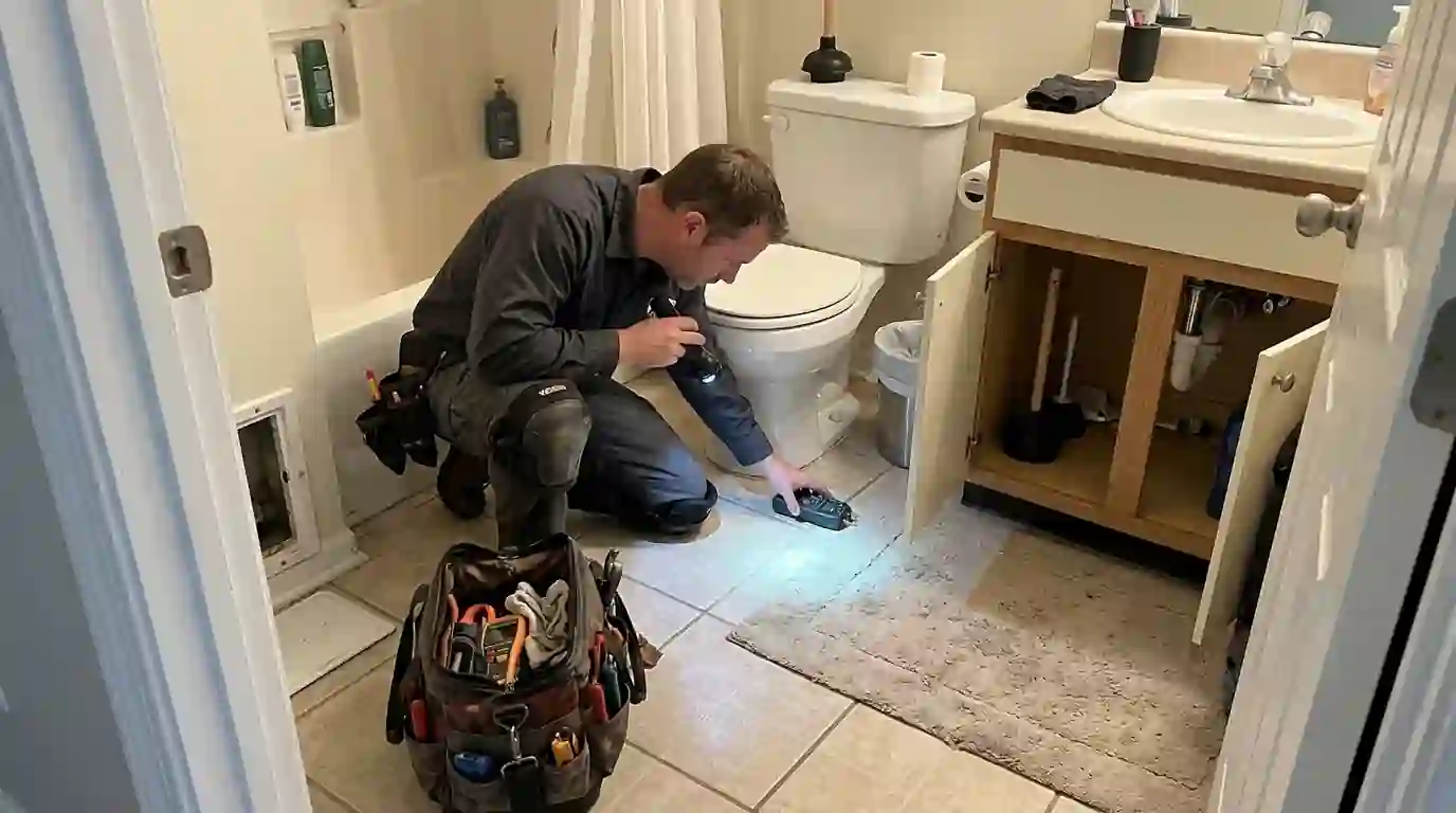 Checking the bathroom upstairs for a leak source