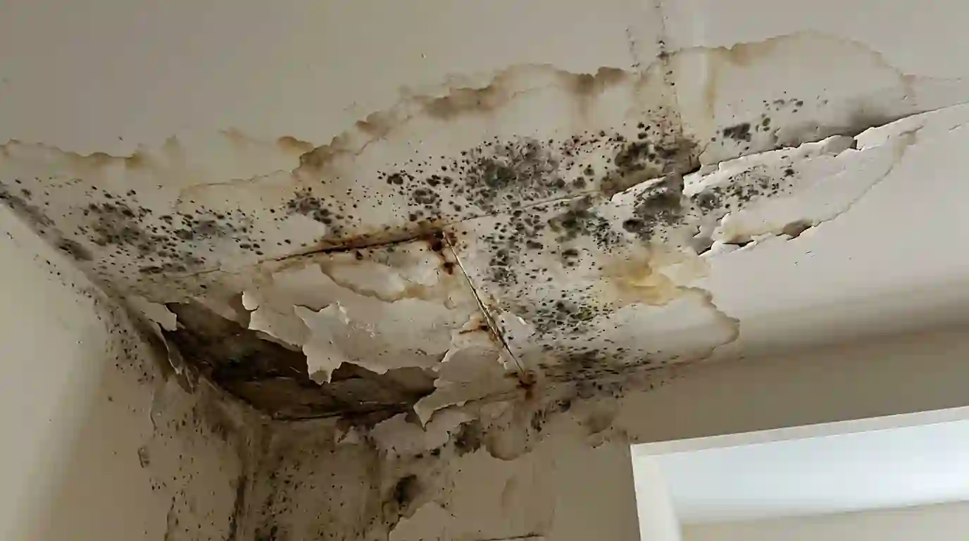 Stained ceiling under an upstairs bathroom
