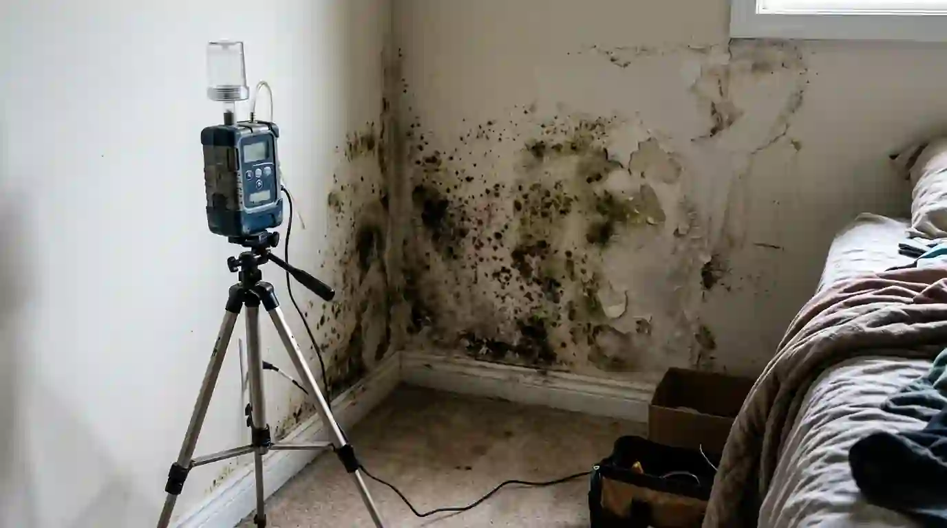 Air sample running near a stained wall