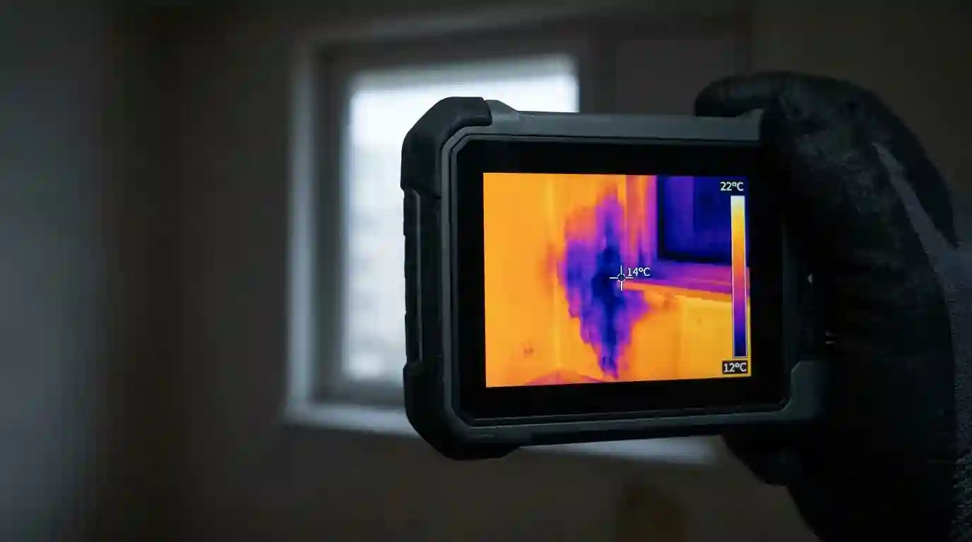 Thermal image of a wet patch near a window