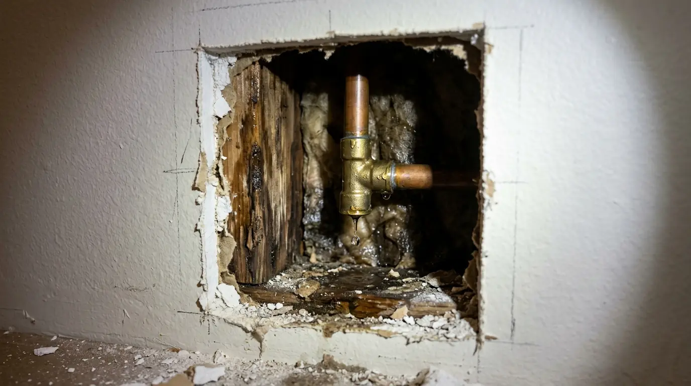 Small opening confirming a leaking fitting
