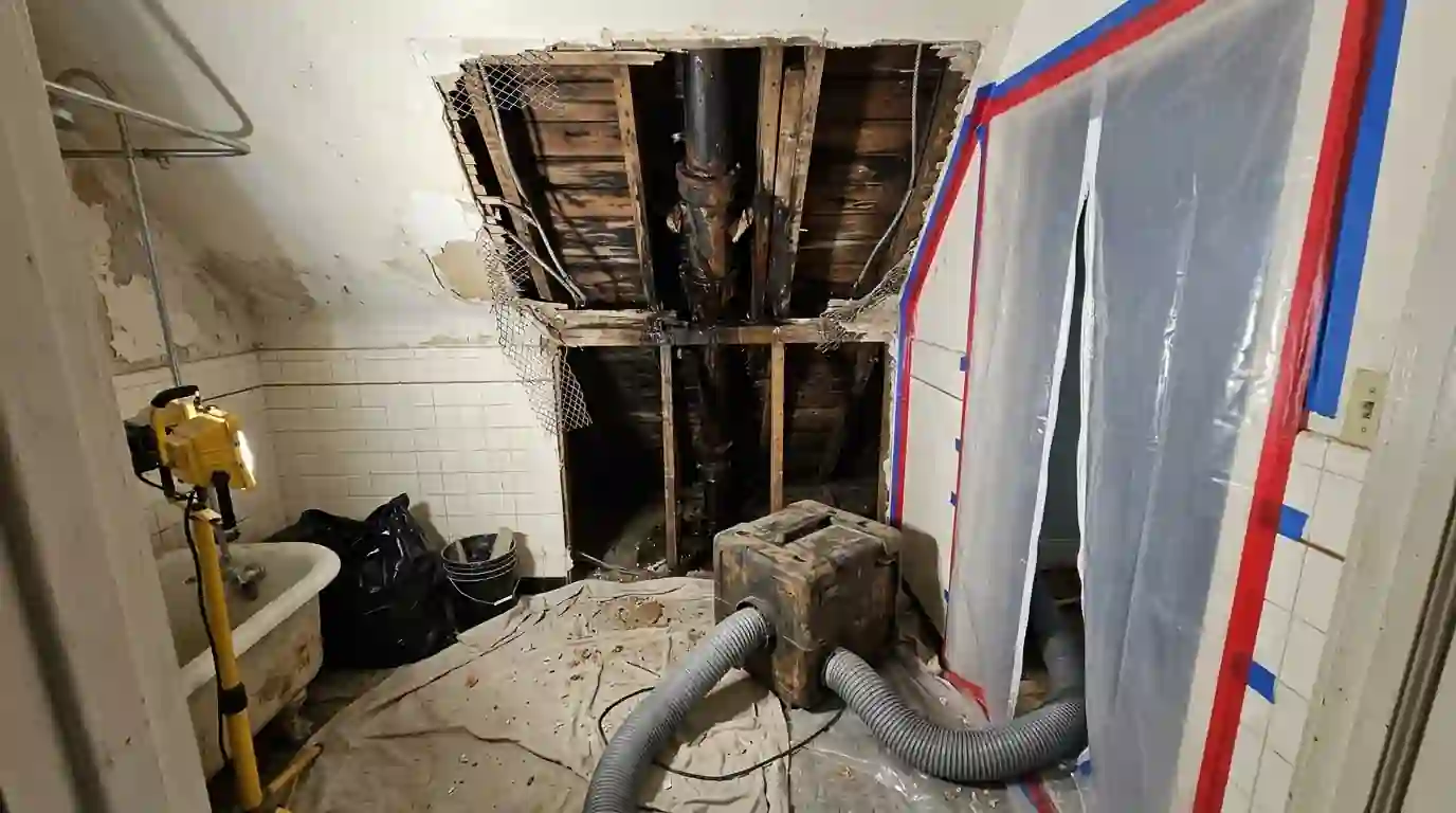 Opening a bathroom ceiling under a shared stack in Parkchester