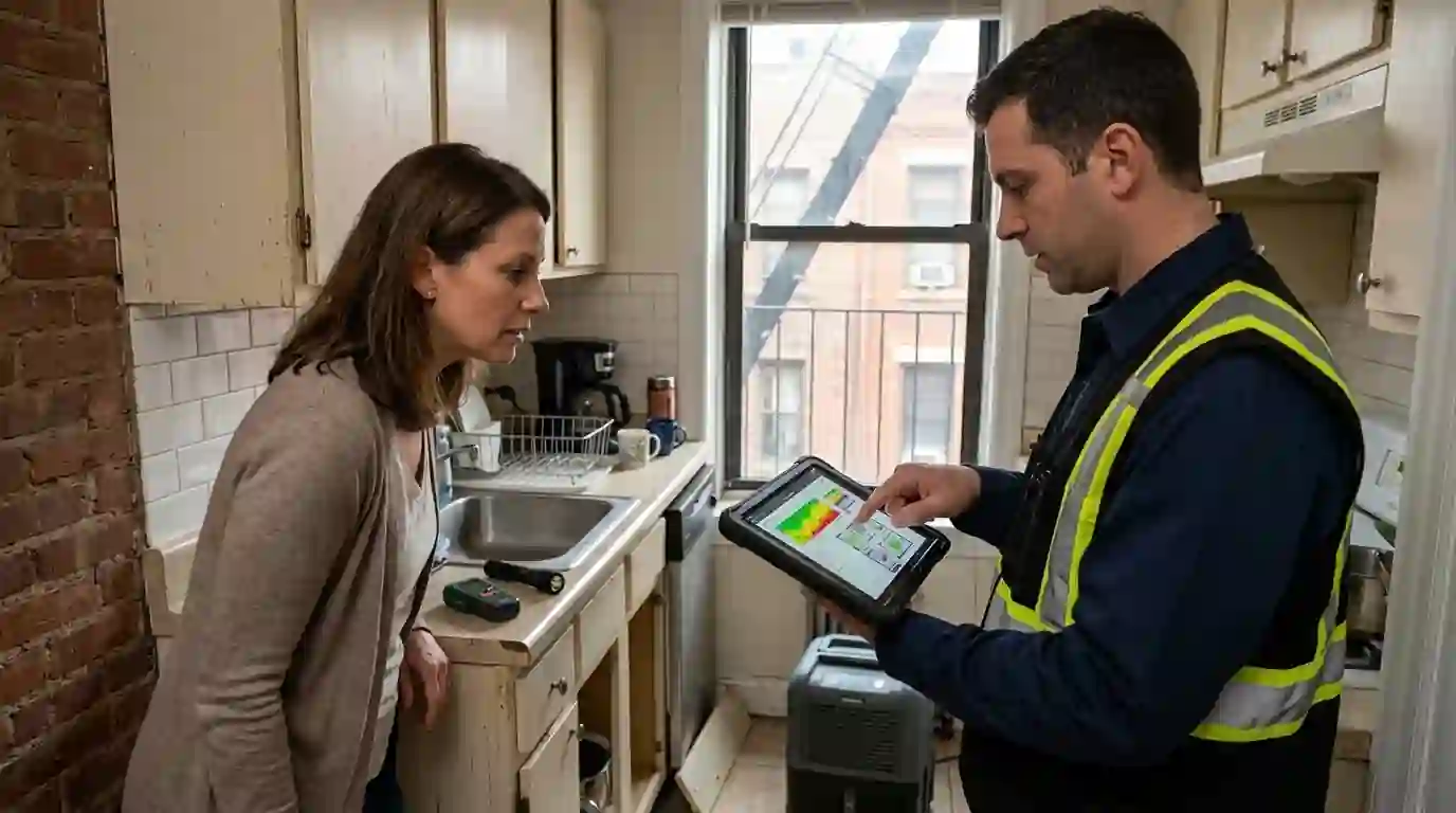 Reviewing moisture readings with a homeowner