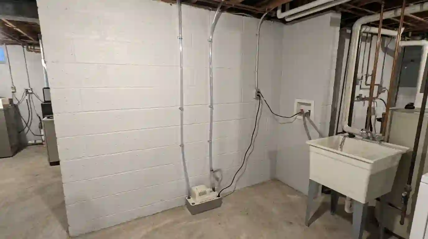 Condensate pump lifting dehumidifier water to a sink