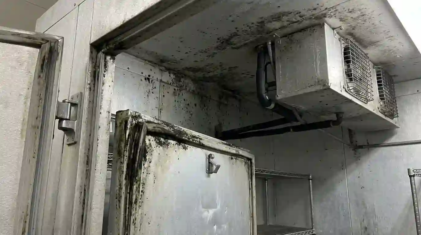 Mold on a walk-in cooler gasket and ceiling panel