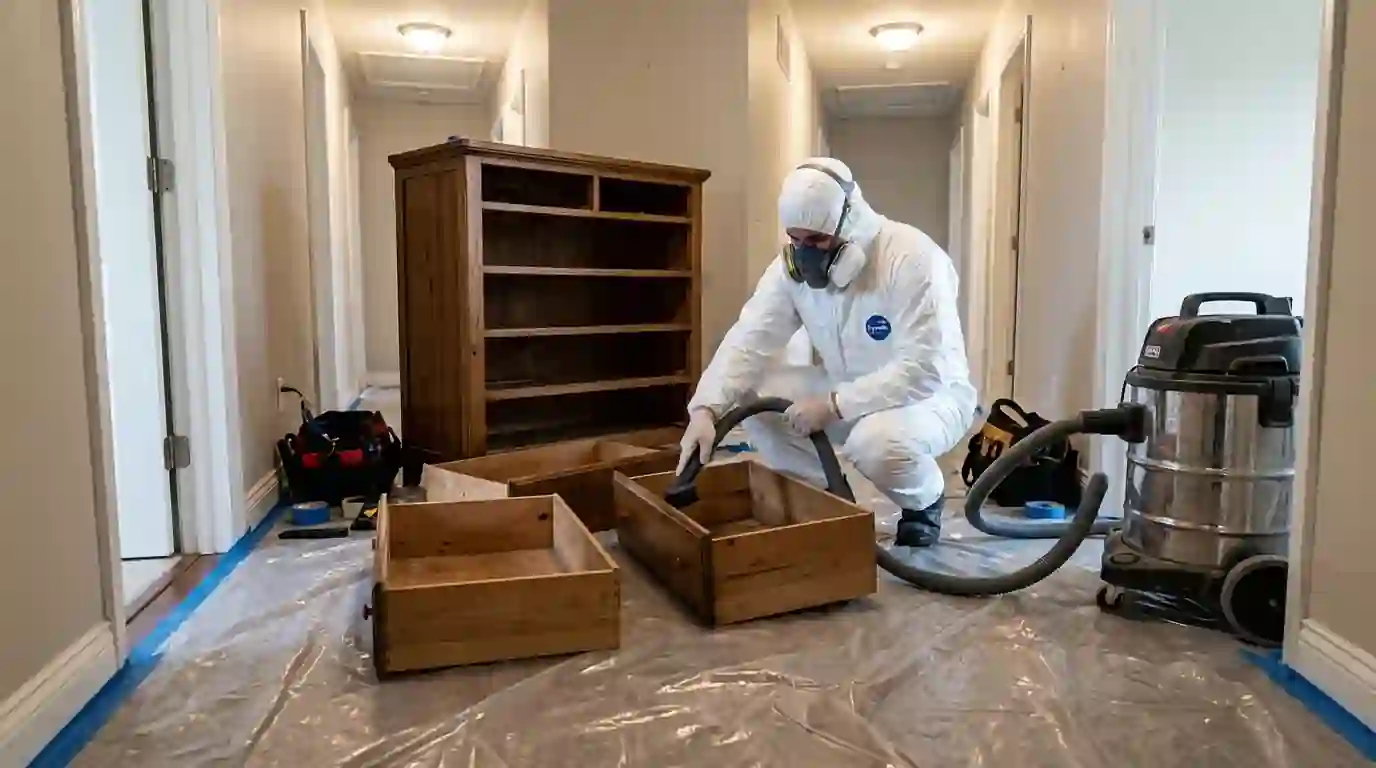 HEPA cleaning a wooden dresser and its drawers