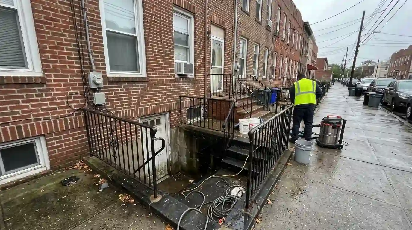 Row houses with basement entries in Queens