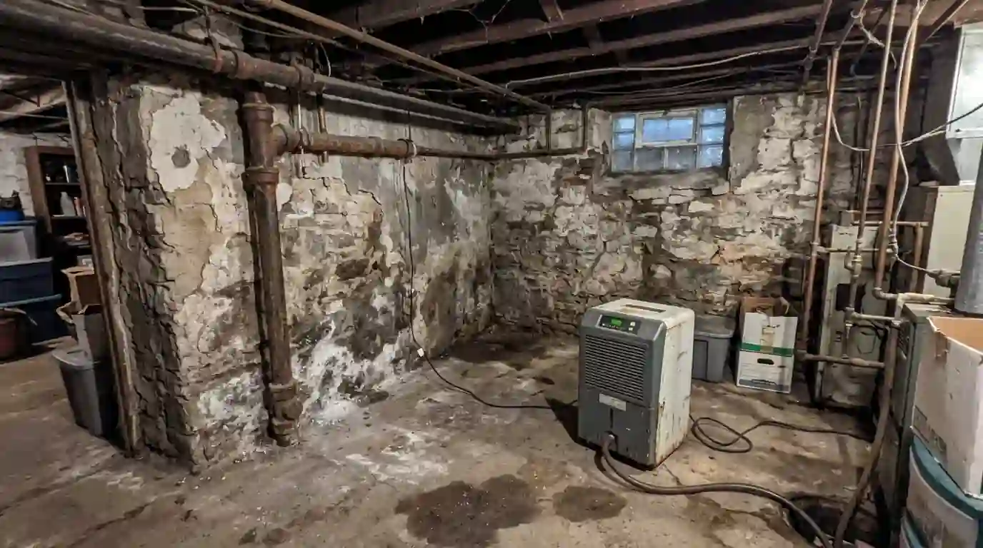 Damp basement under a Brooklyn row house