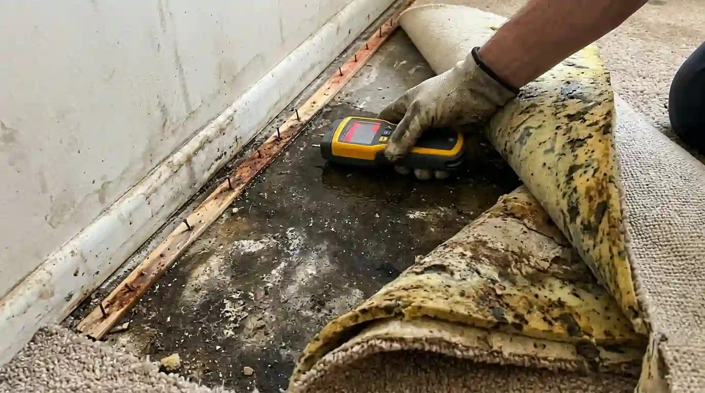Wet readings on a slab floor under carpet