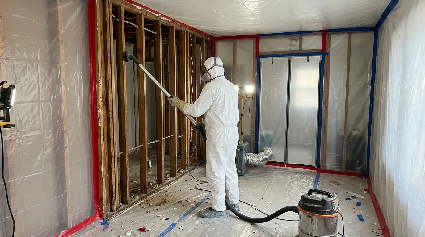 HEPA vacuuming framing inside containment