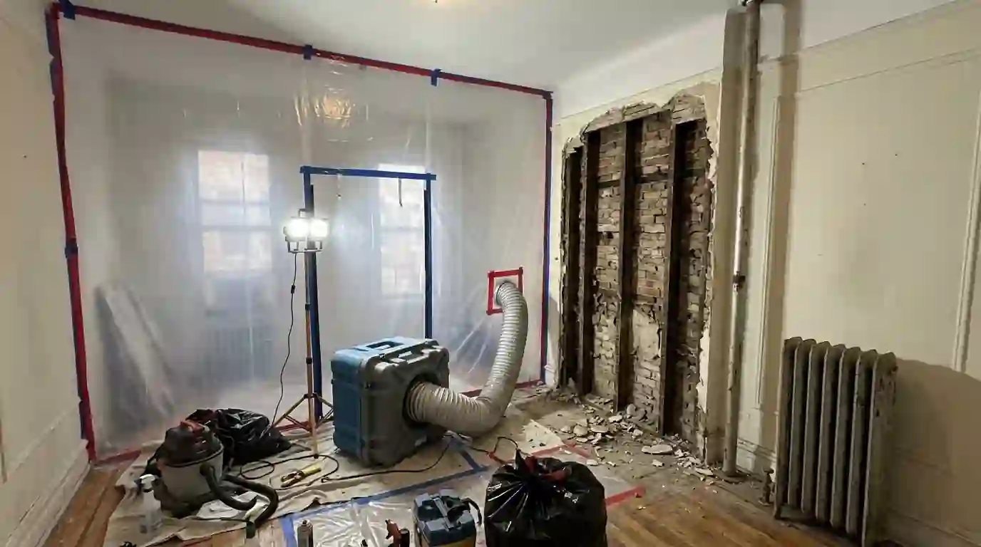 Opening a wall beside a radiator riser in an Inwood apartment