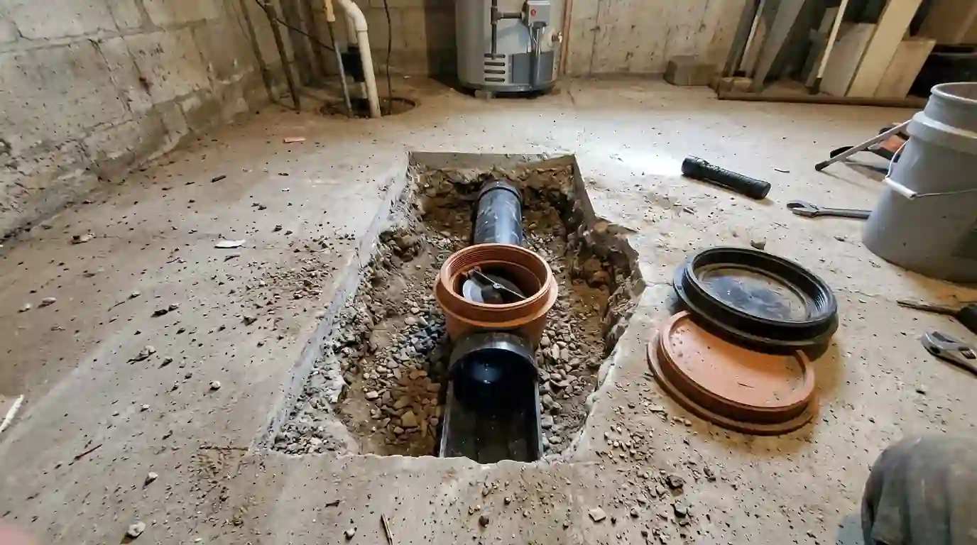 A backwater valve on a basement sewer line