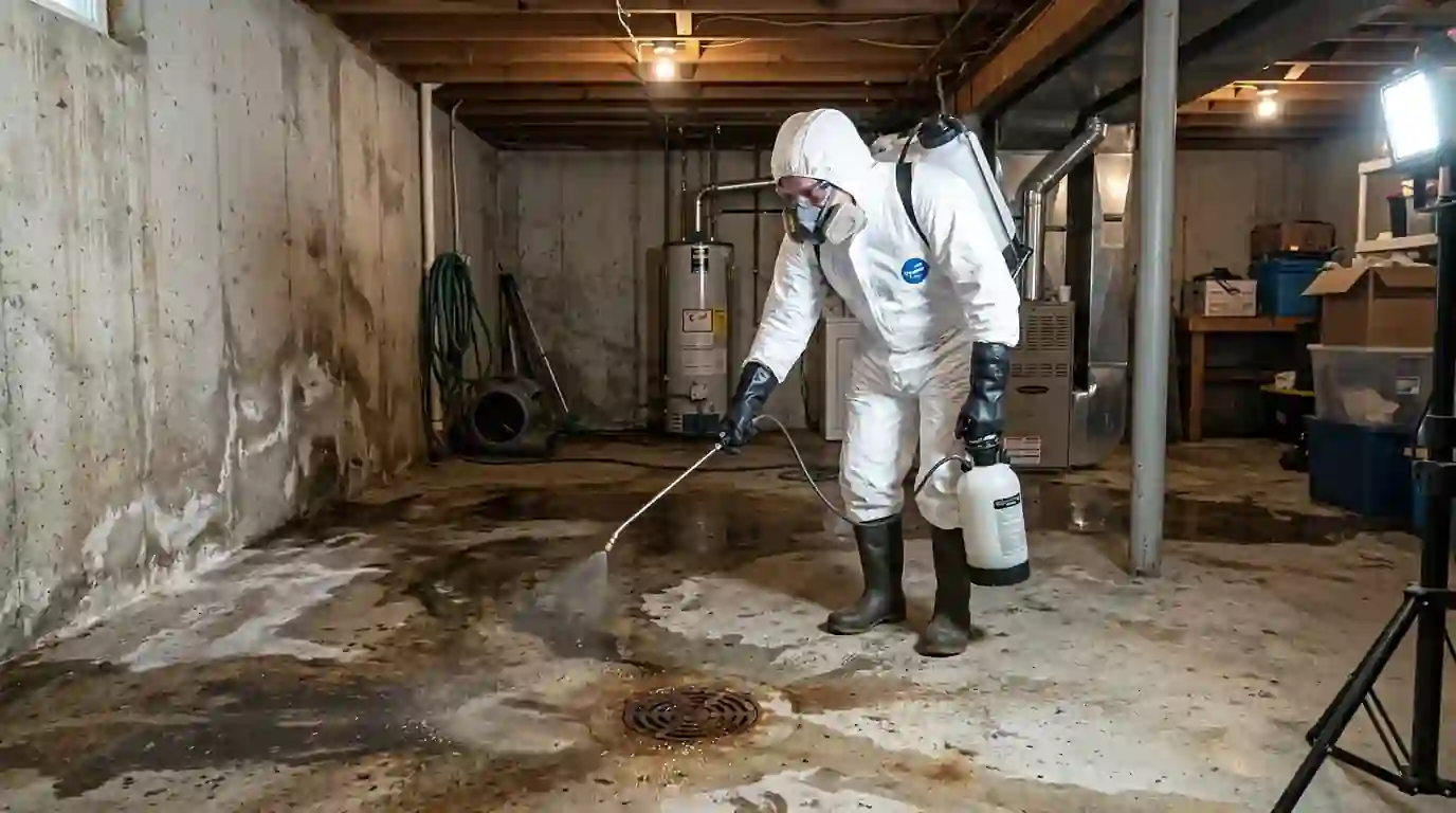 Disinfecting a basement floor after a backup