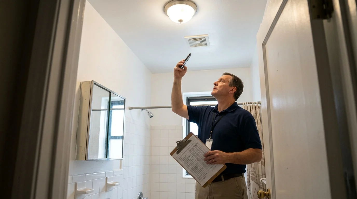 Checking a repainted bathroom ceiling before a co-op purchase