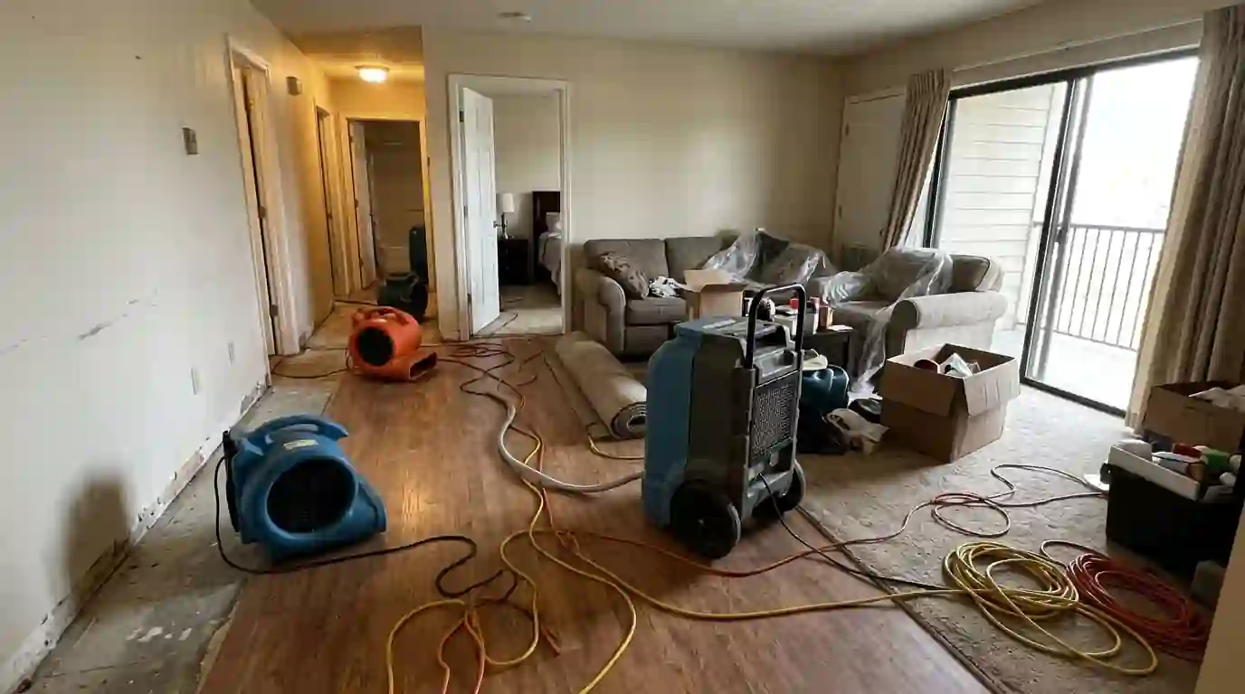 Drying an opened ceiling after a leak from upstairs