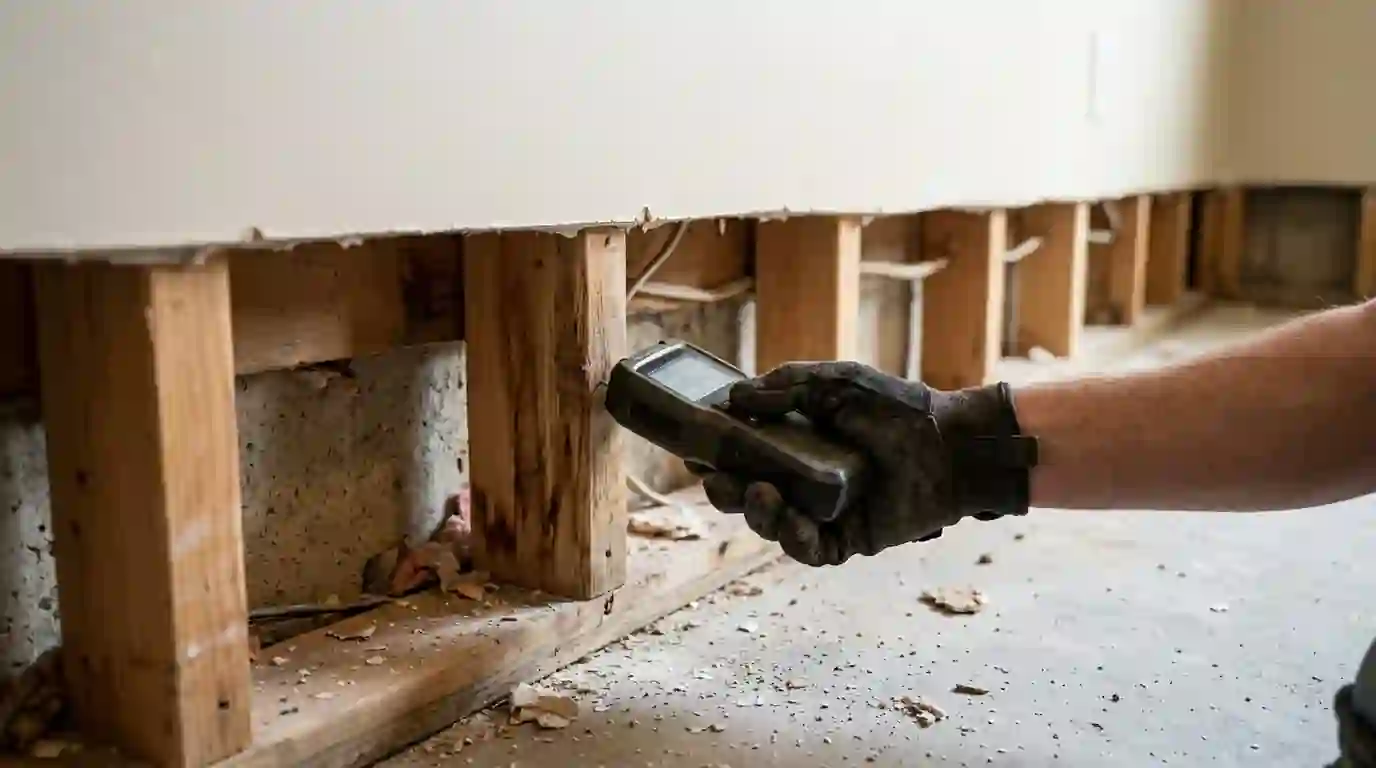 Flood cut along a finished basement wall