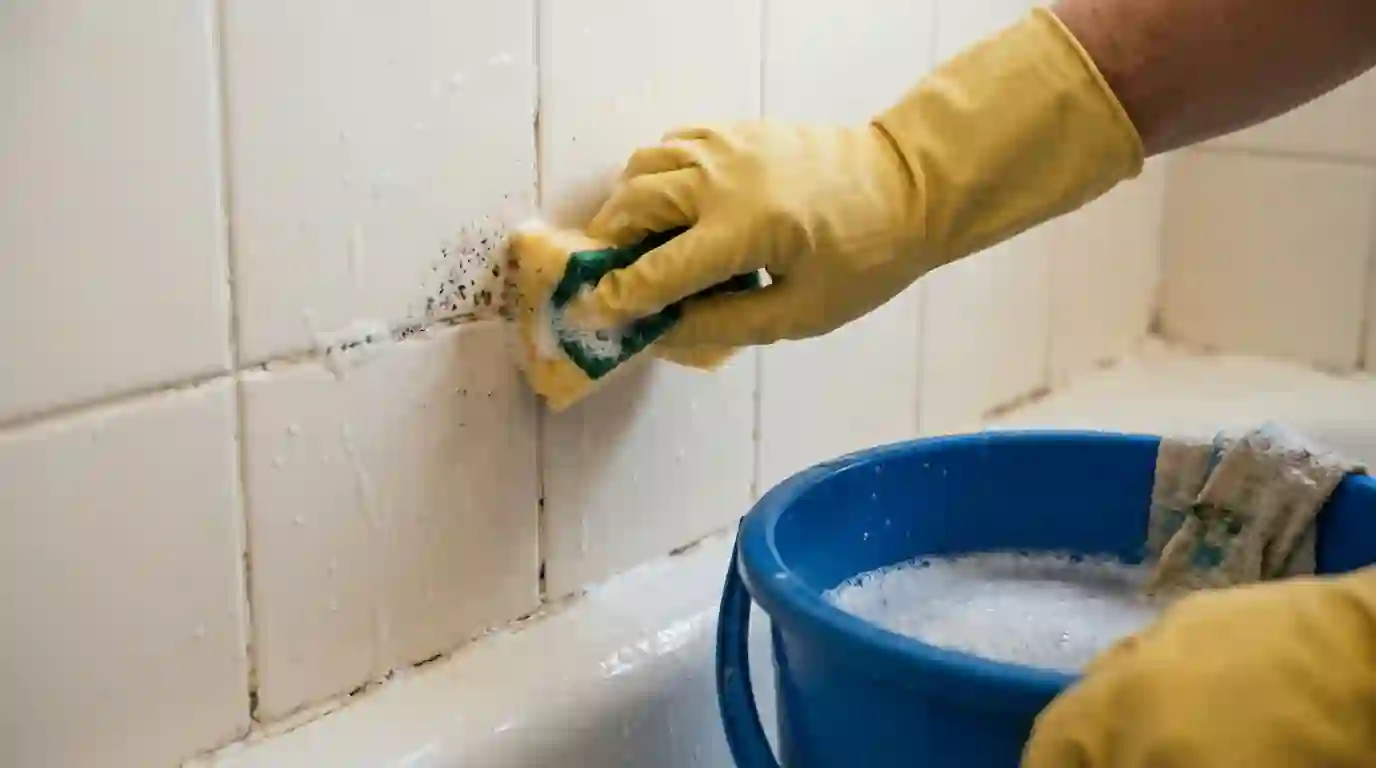 Cleaning a small patch on tile with detergent