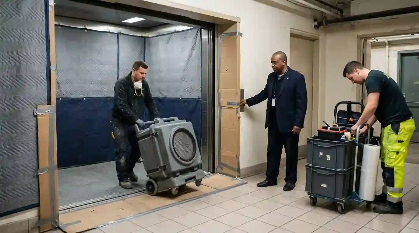 Protected freight elevator in a Manhattan building