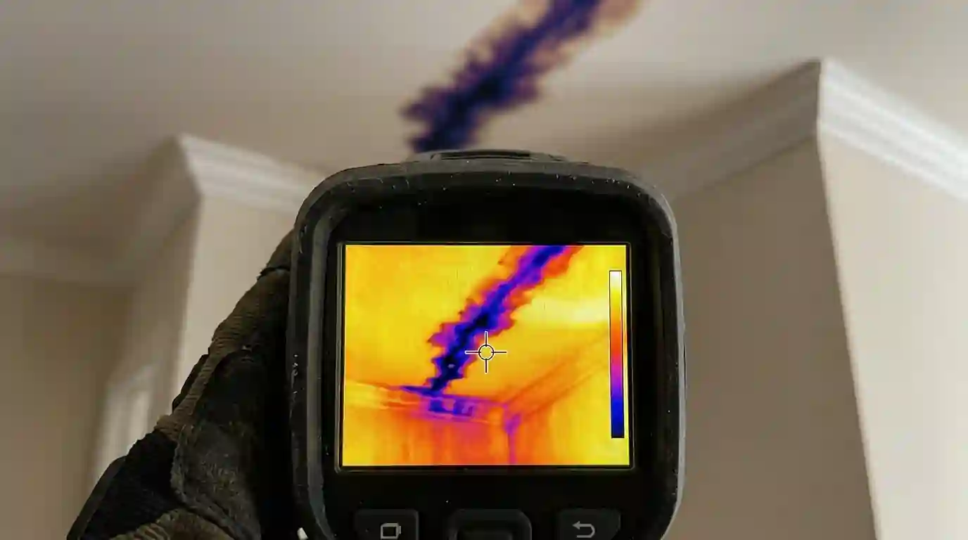 Thermal image of a wet streak across a ceiling