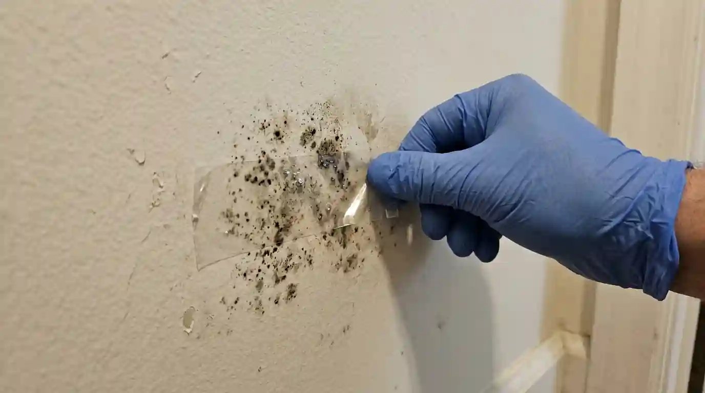 Taking a tape lift sample from a wall stain