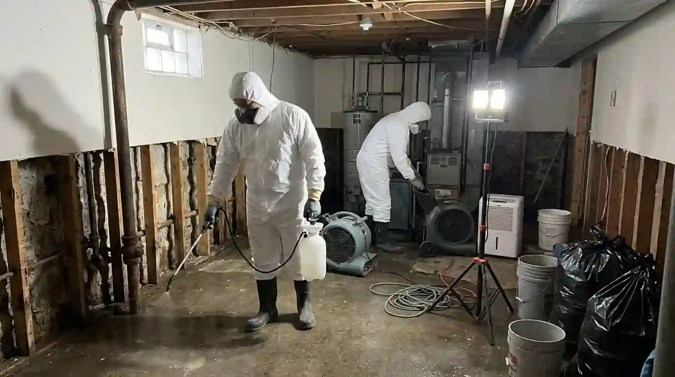 Cleaning a Canarsie basement after a sewer backup