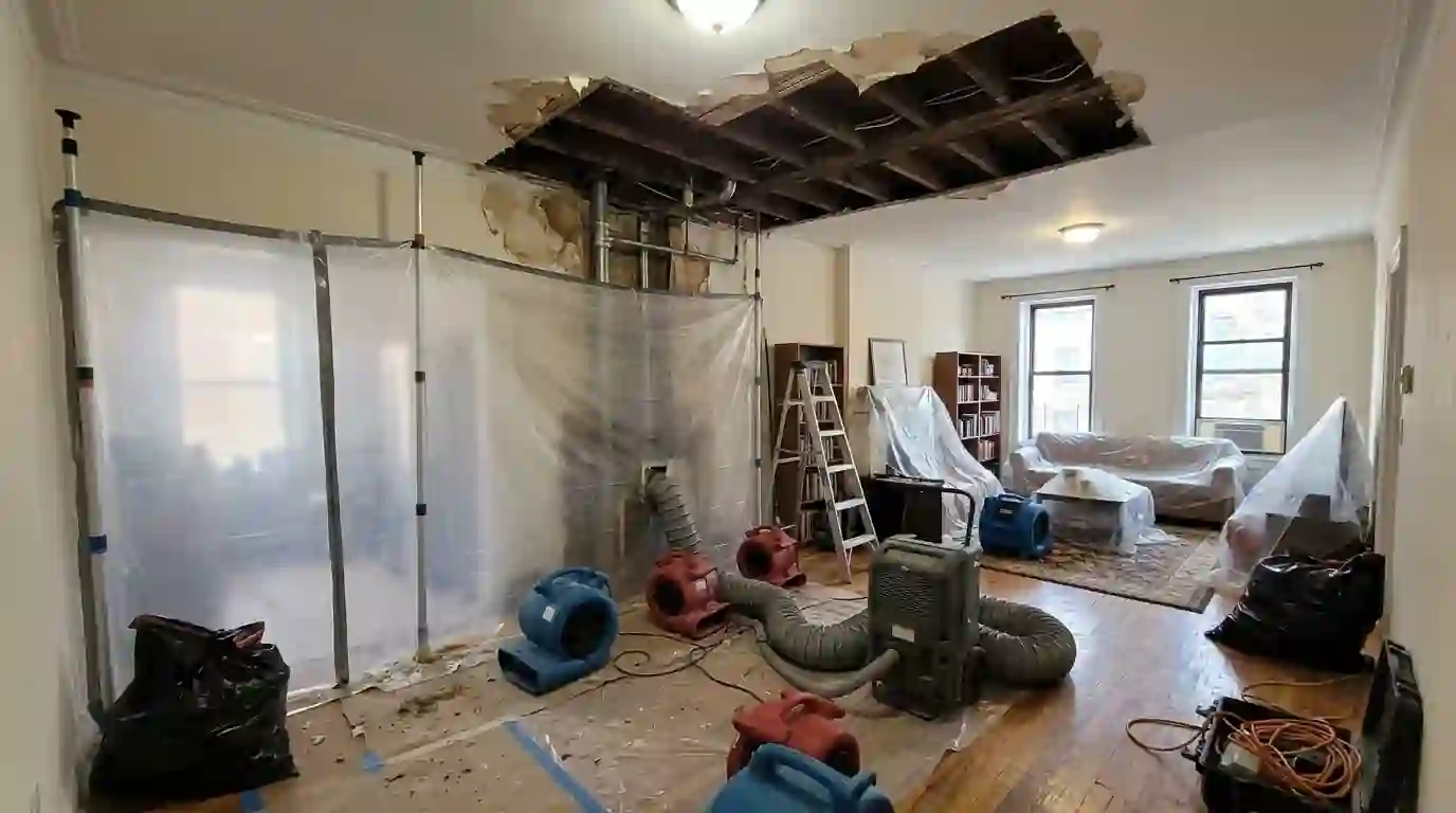 Opening a ceiling under an upstairs leak in Crown Heights