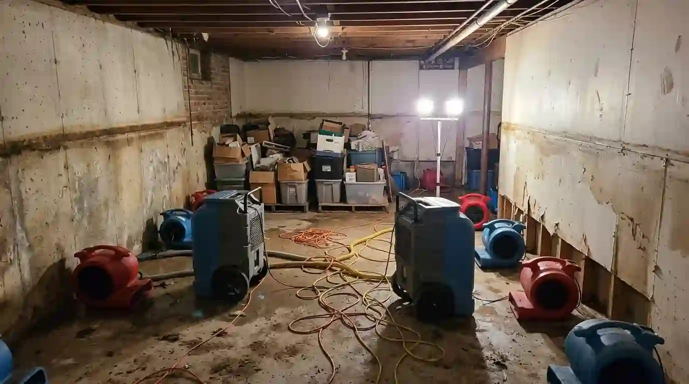 High water line in a Yonkers basement after river flooding