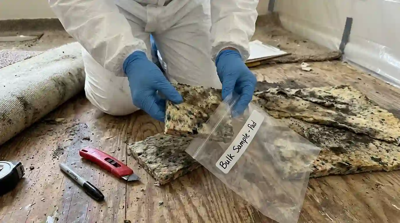 Cutting a bulk carpet sample for the lab