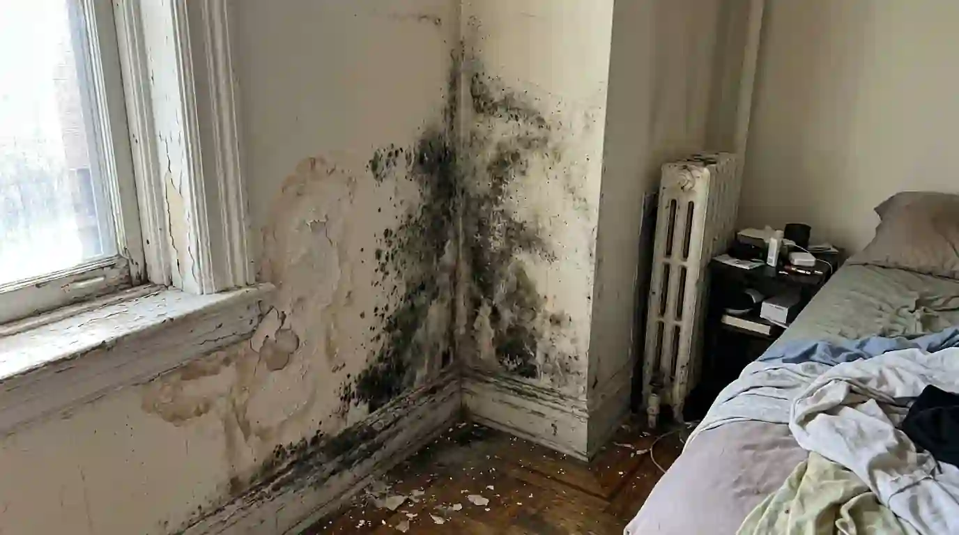 Mold on a co-op bedroom wall near a window