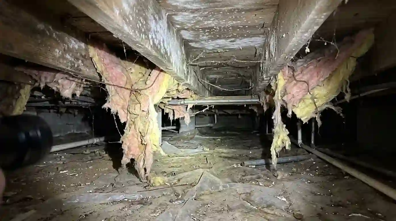 Sagging insulation and mold on crawl space joists