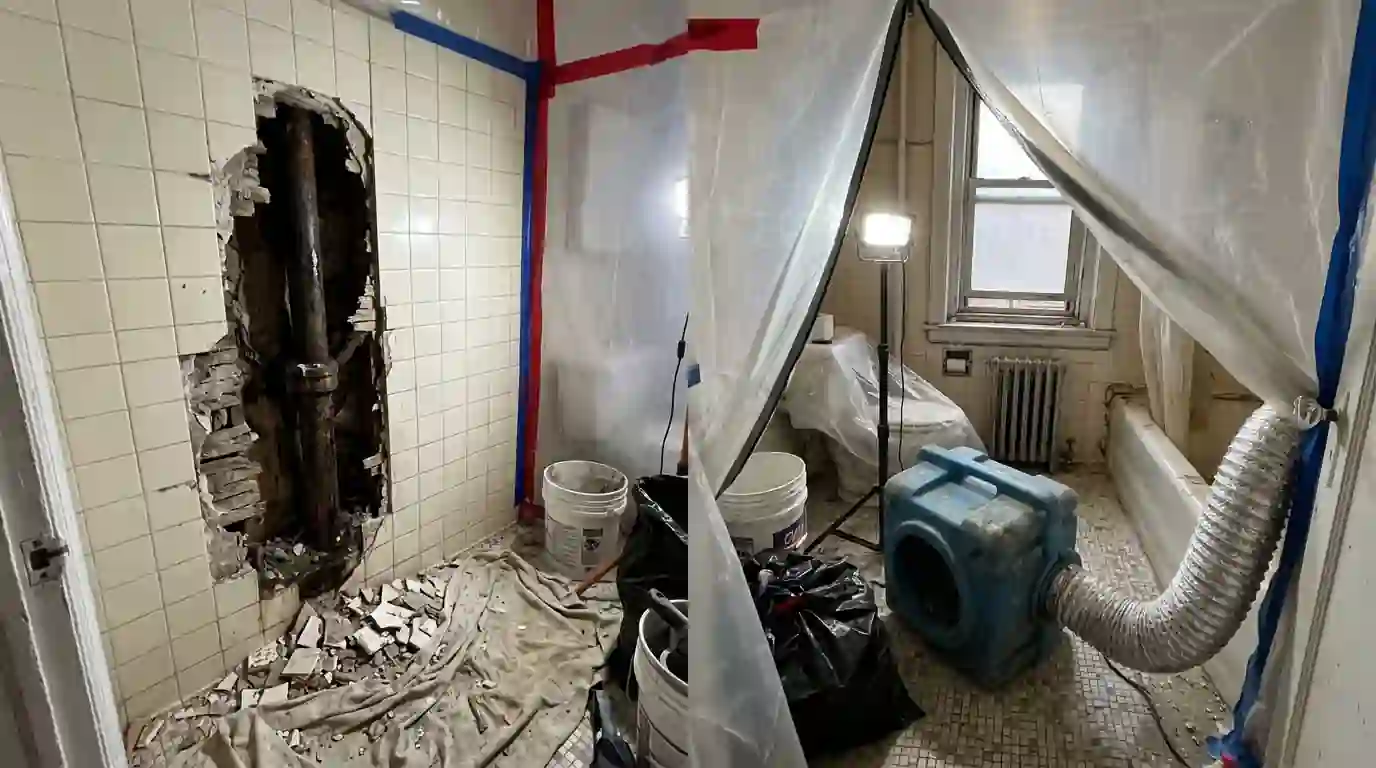 Opening a bathroom wall at the riser in a Jackson Heights co-op